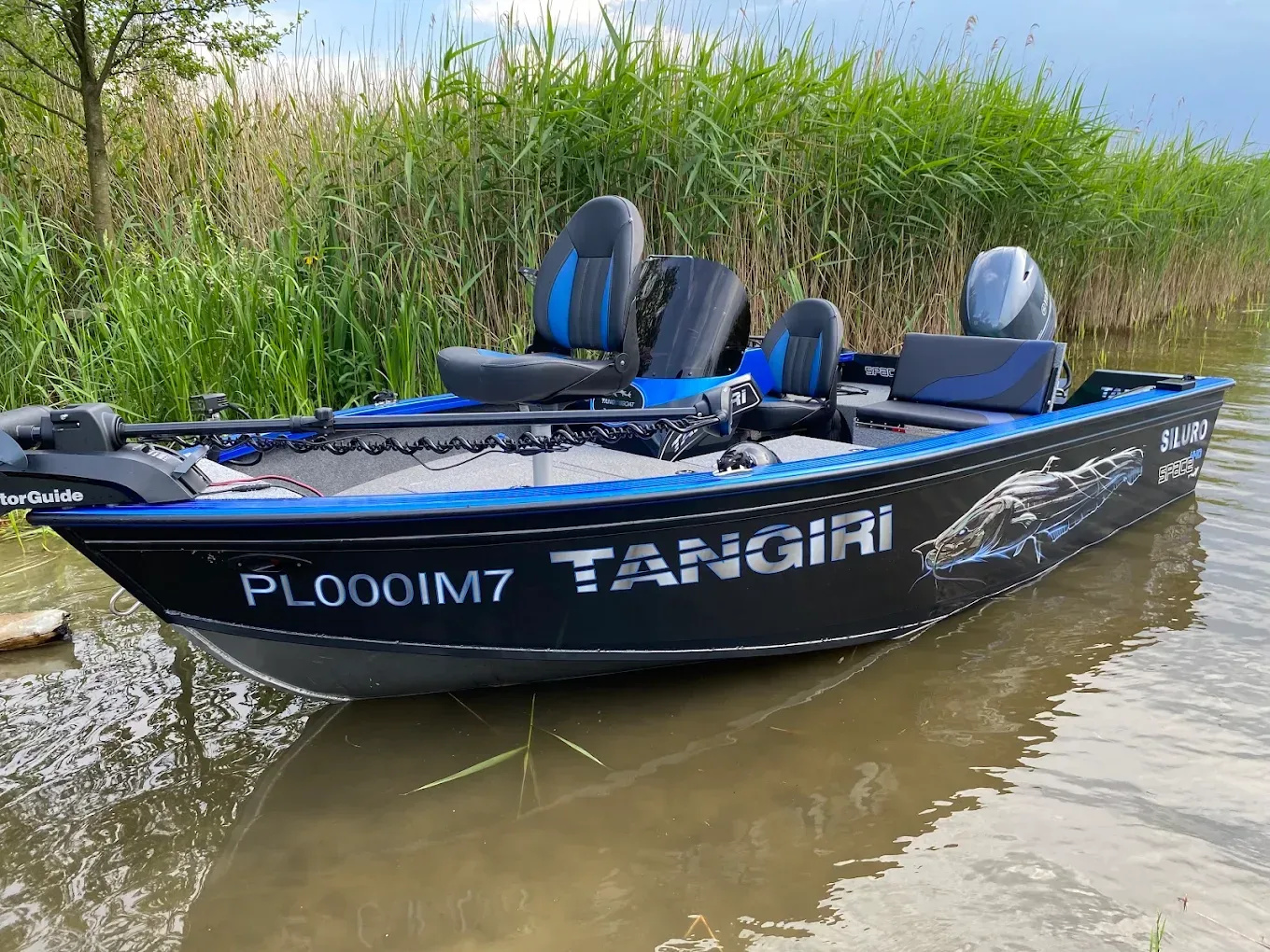 Łódź Tangiri przy trzcinach na brzegu jeziora