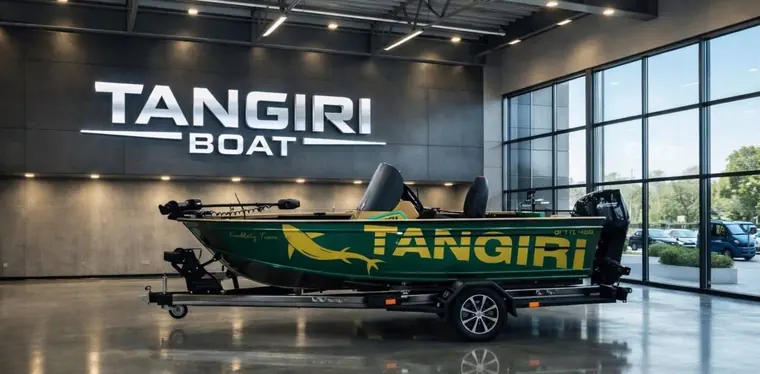 Zielono-żółta łódź Ortiz 420 w hali Tangiri Boat